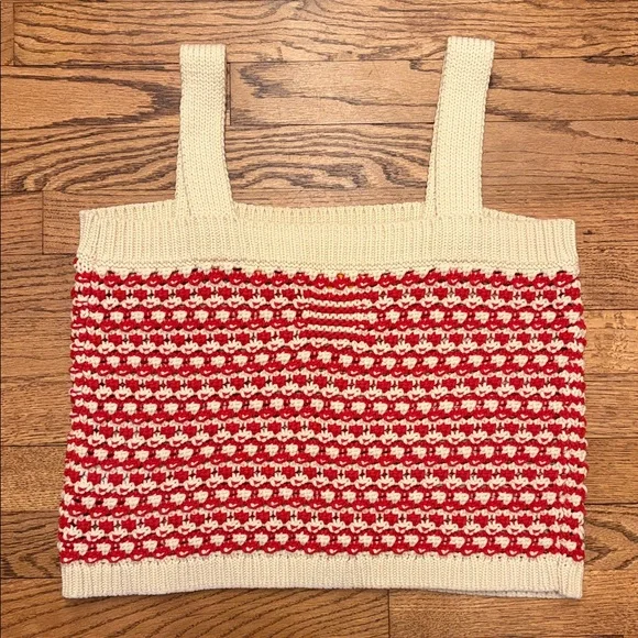Guest in Residence Knitters Red and Cream Knit Tank Top - Picture 4 of 7